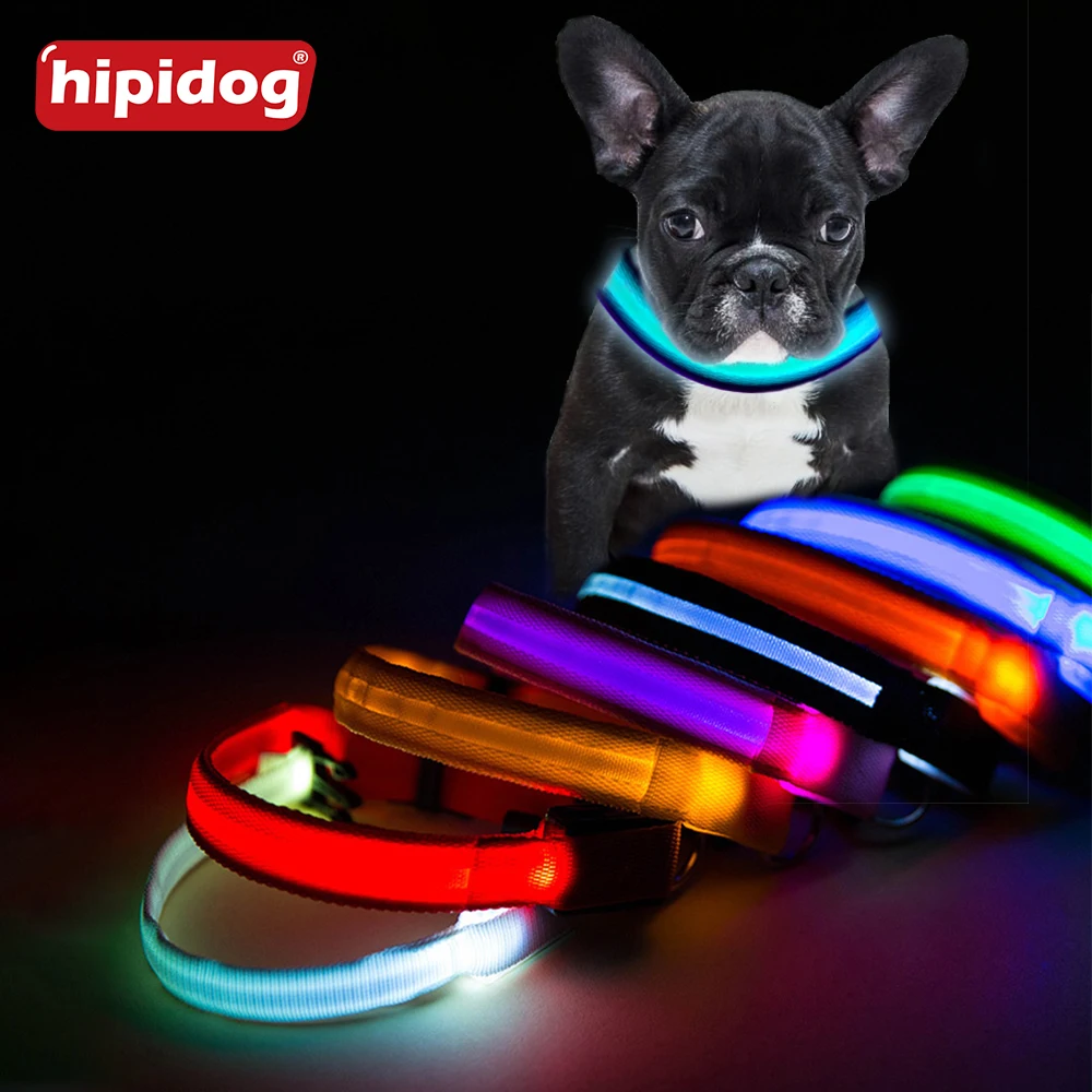 Hipidog светодио дный ошейник usb зарядка светящийся анти-потерянный нейлоновый свет