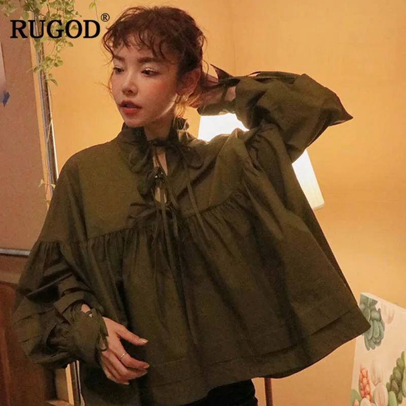 RUGOD Новое японское кимоно свободная широкая блузка женская галстук-бабочка воротник длинный рукав плотная блузка рубашка женская блуза Femme Harajuku