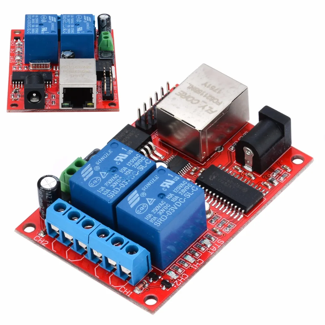 Ethernet 2-полосная задержки модуль реле коммутатор Ethernet TCP/UDP модуль контроллера веб сервер 70x50 мм