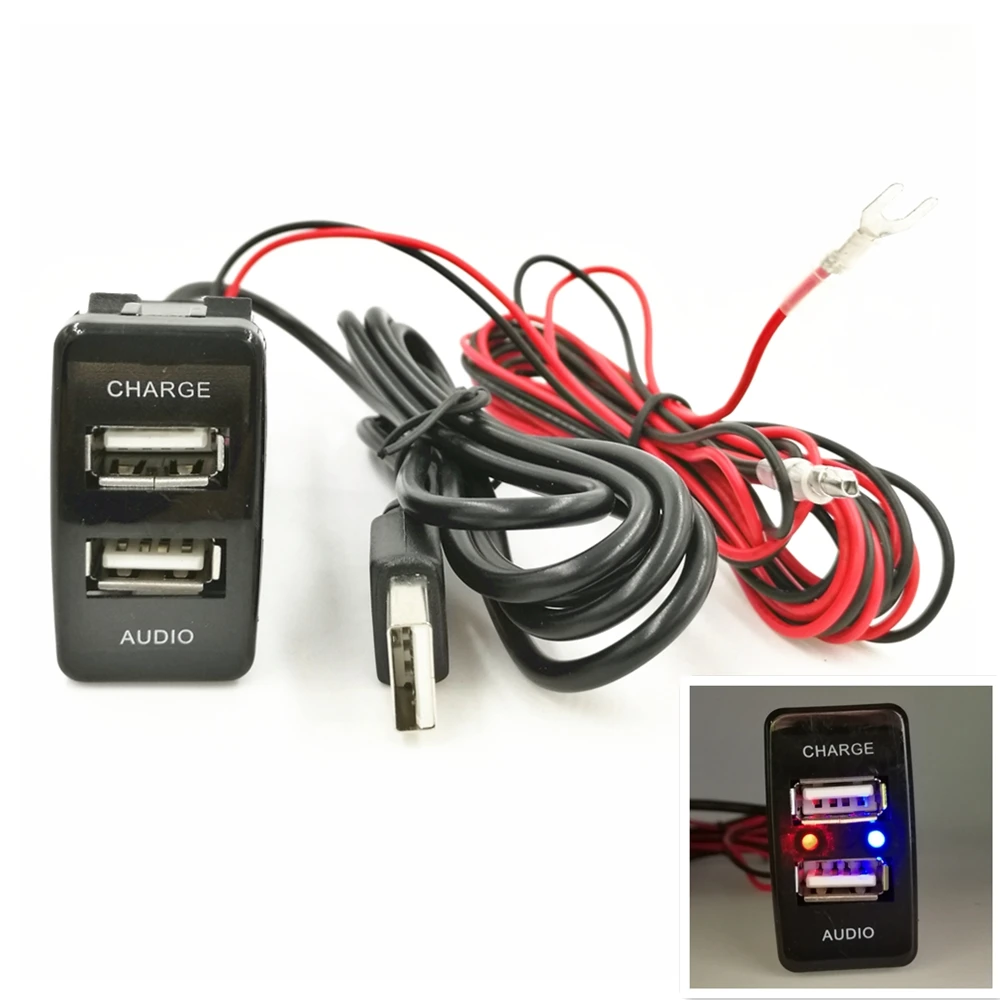 Автомобильное зарядное устройство с USB-интерфейсом 50 шт./лот 5 В 2 1 А + USB-аудиовход