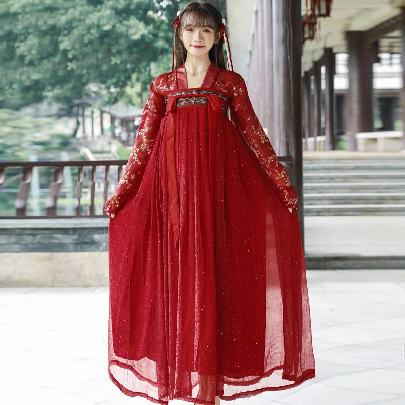 Женский костюм Hanfu черный/красный китайский топ + юбка плащ для косплея танцев
