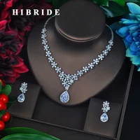 hibride new arrival water drop cubic zirconia pendant necklace fashion jewelry flower shape accessories brinco gifts n 678