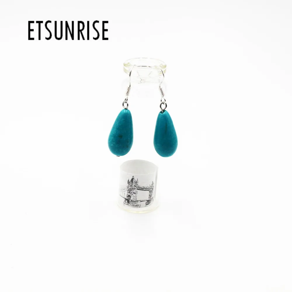 Turquoises Gem Stone Beads Dangle Silver S925 Hook water drop earrings Fine Jewelry | Украшения и аксессуары