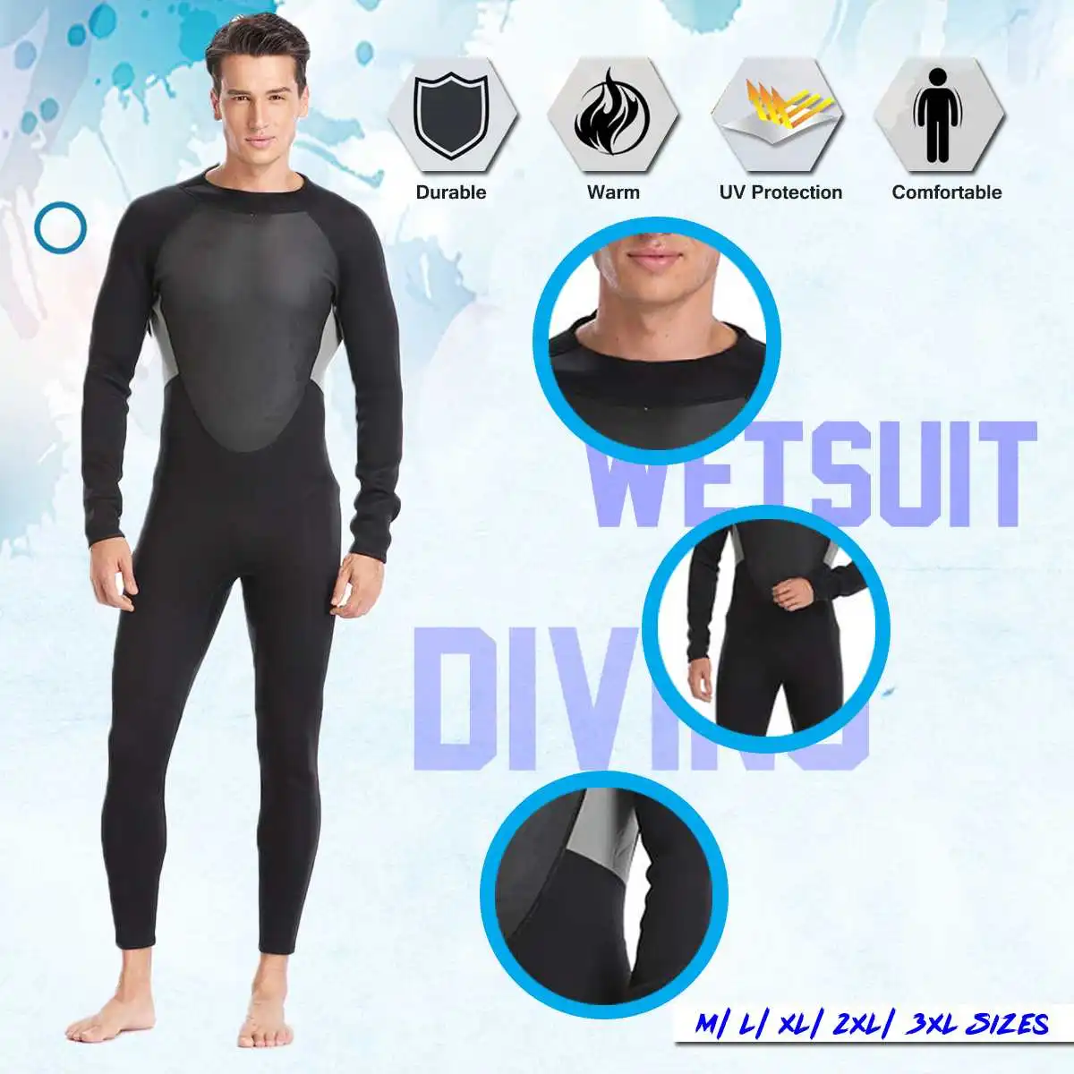 Цельный неопреновый гидрокостюм M/L/XL/2XL/3XL 3 мм мужской костюм во весь рост супер стрейч Дайвинг костюм Плавание Серфинг подводное плавание дайвинг серфинг