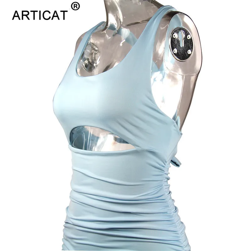 Articat, перекрестное Бандажное, сексуальное, на шнуровке, с открытой спиной, летнее платье для женщин, v-образный вырез, с вырезом, облегающее, мини-платье, повседневное, плиссированное, Пляжное Платье
