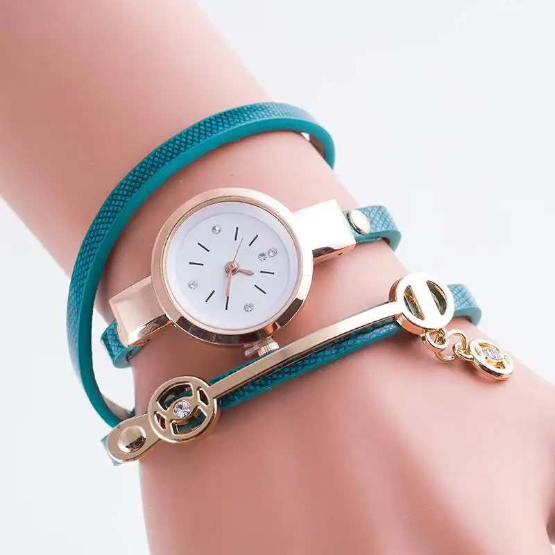 Роскошный браслет с кристаллами кварцевые часы кожаным ремешком женские