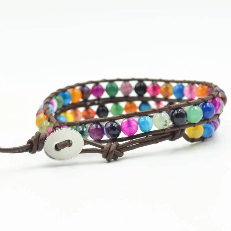 Retro Vintage Multi Color Rainbow Agates Stone Wrap Bracelets Wholesale Handmade Braided Bohemia Jewelry Womens | Украшения и