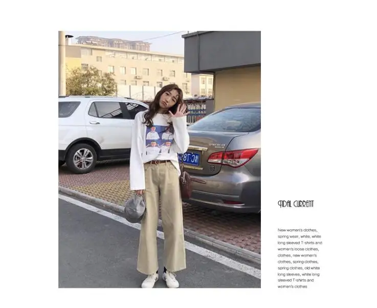 YouGeMan футболка Femme осень женские с длинным рукавом базовые Топы Корейский Ulzzang Harajuku мультфильм свободные белые футболки