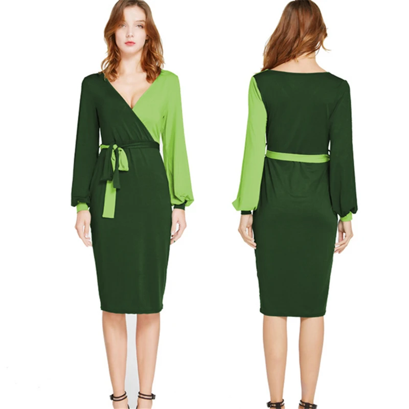Женское платье с длинным рукавом весна 2019 Модное Новое цветное v образным вырезом