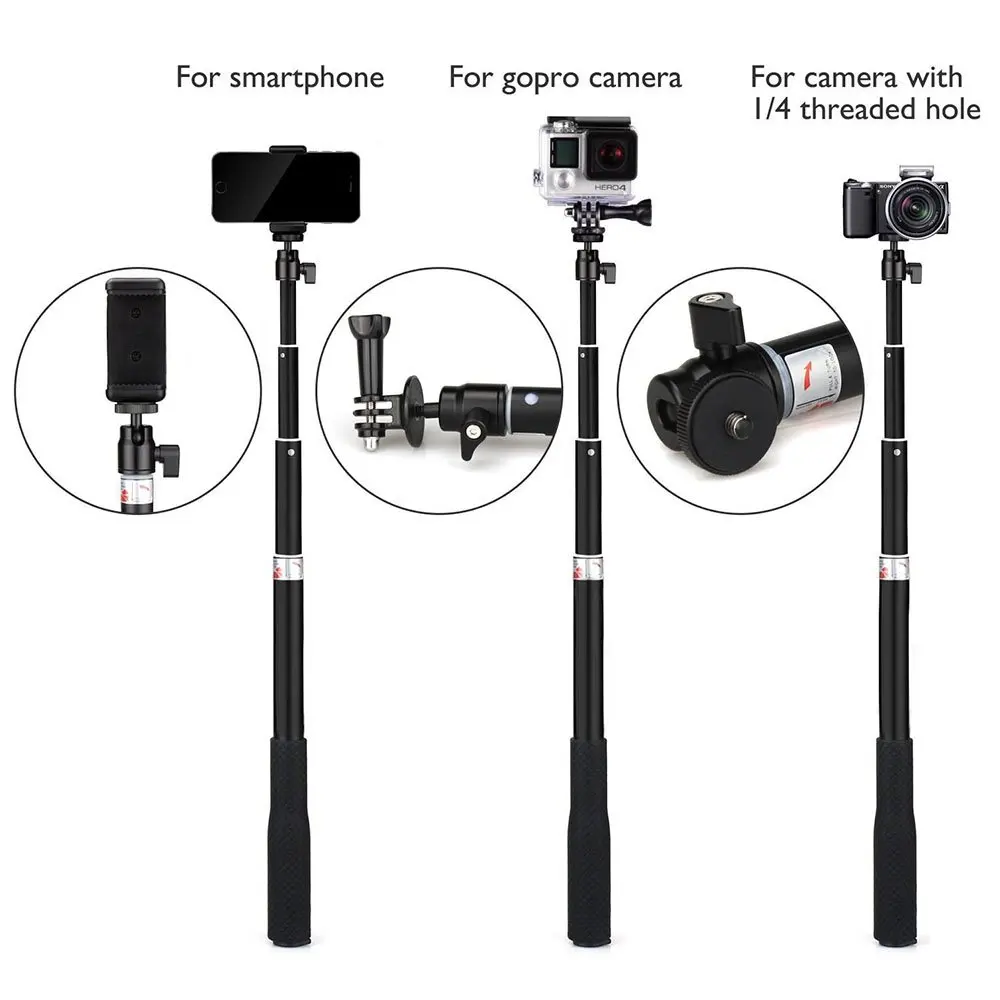 Селфи палка 37 дюймов выдвижной монопод с креплением для штатива камеры GoPro Hero7 6 5 4