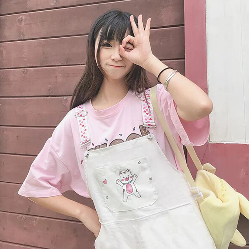 Женская одежда японский kawaii мультяшный комбинезон с изображением кошки широкие