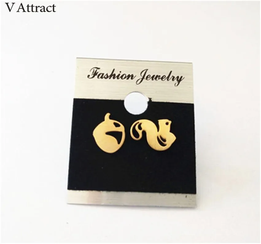 V Attract Women Silver Gold Filled Stainless Steel Brincos Forest Squirrel Acorn Post Stud Earrings Fashion Jewelry | Украшения и