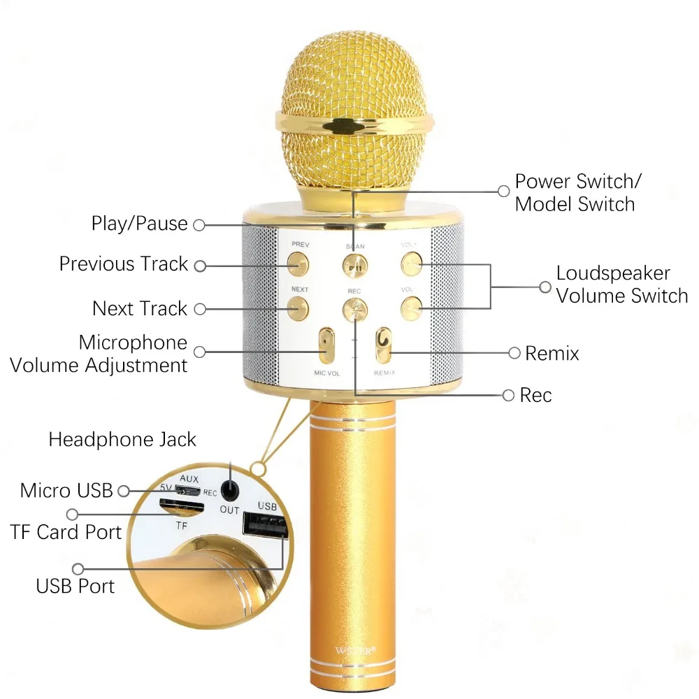 Испания сток WSTER WS-858 беспроводной Bluetooth Караоке ручной микрофон динамик мини домашний телефон караоке машина быстрая