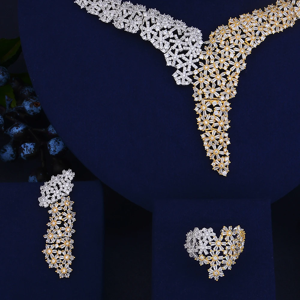 4 шт. модные ювелирные украшения в форме цветка кубический цирконий ожерелье