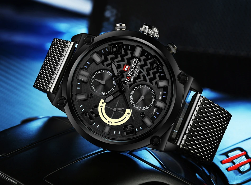 Бренд NAVIFORCE, Роскошные мужские часы, 24 часа, дата, неделя, дисплей, кварцевые часы, мужские спортивные наручные часы из стали, мужские часы