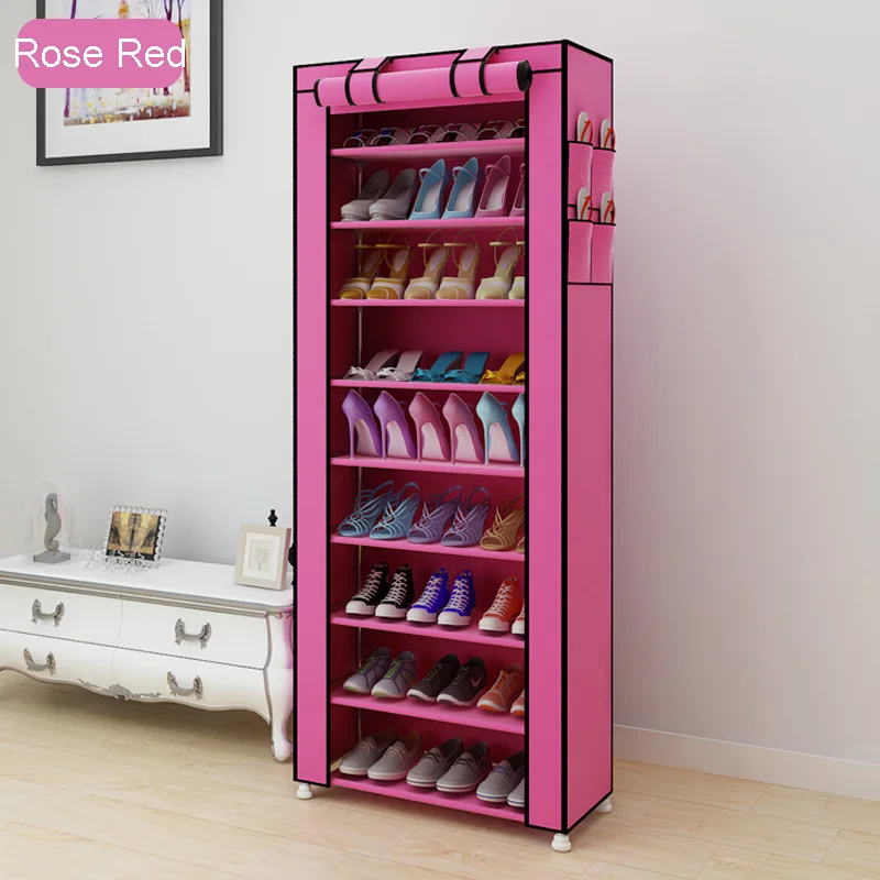 Rose Red 10-layer 43 дюймов 14 сетки двойной ряд обуви Органайзер Экономия пространства в сборе большой емкости шкаф для хранения многофункциональная обувь стойка - Цвет: Rose Red 10-layer