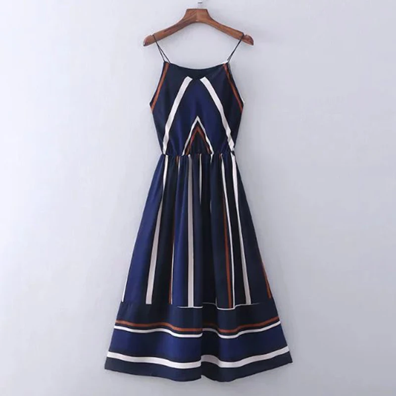 Женское платье в полоску с v образным вырезом и высокой талией повседневное