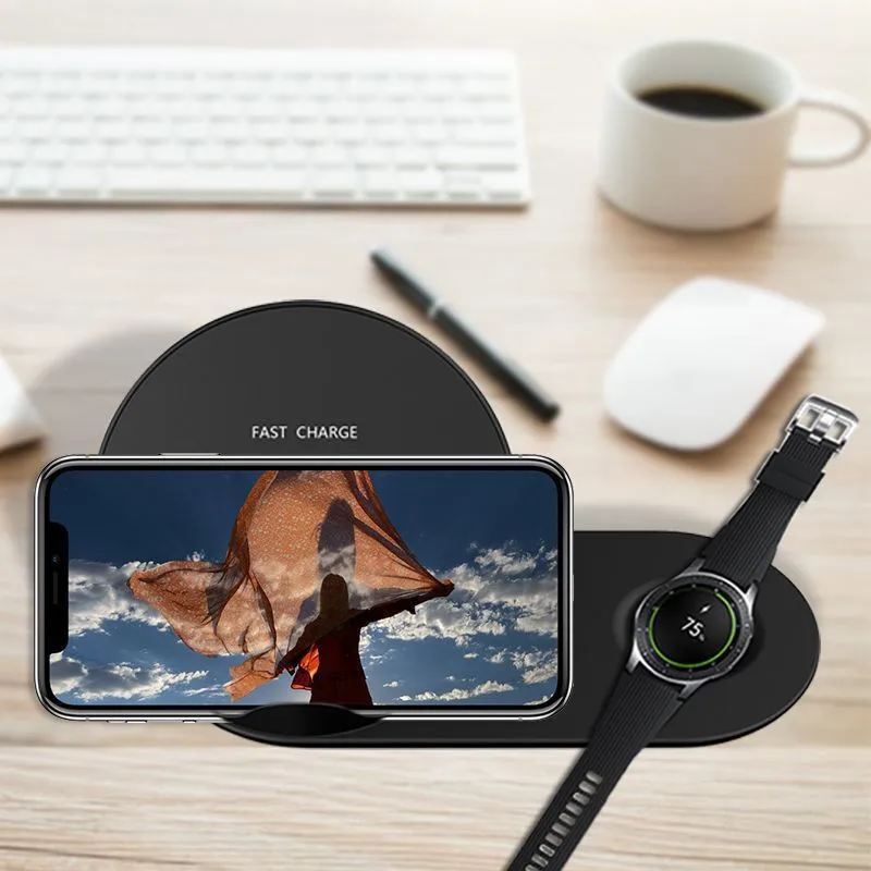 2 в 1 QI Беспроводное зарядное устройство для iPhone X XS MAX Apple Watch Samsung Gear S2 S3 S4 Note 9