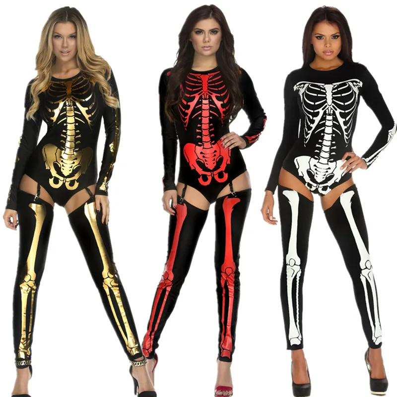 Хэллоуин Страшные маскарадные костюмы для женщин Череп Костюм Скелета