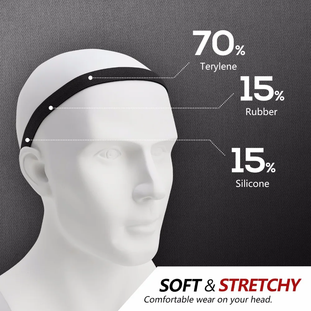 Guys Head Sweatband [6 Pack] Premium Nylon Stretchy Sports Runnning Headband Sweat Wicking Band Fit Yoga Crossfit Workout | Спорт и
