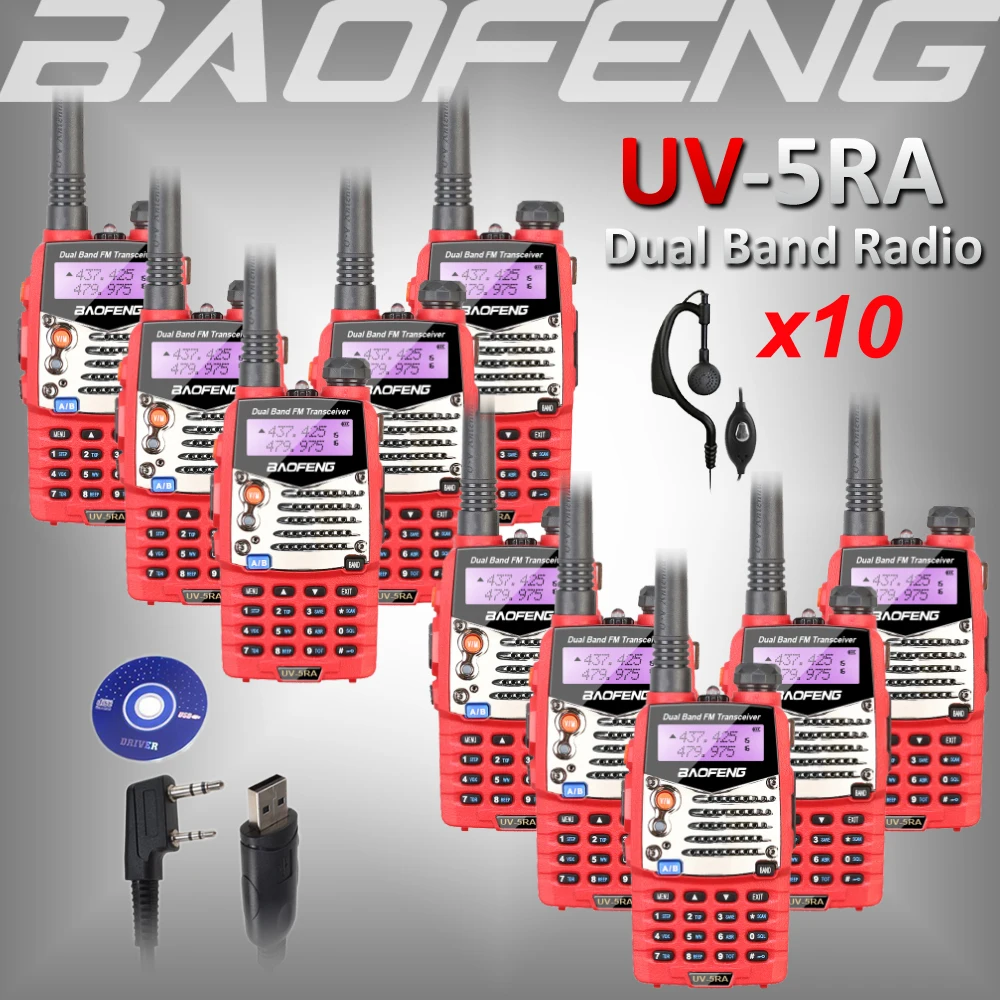10x Baofeng UV5RA dual band двусторонней радиолюбителей УФ 5RA УКВ рации pofung UV красный ручной