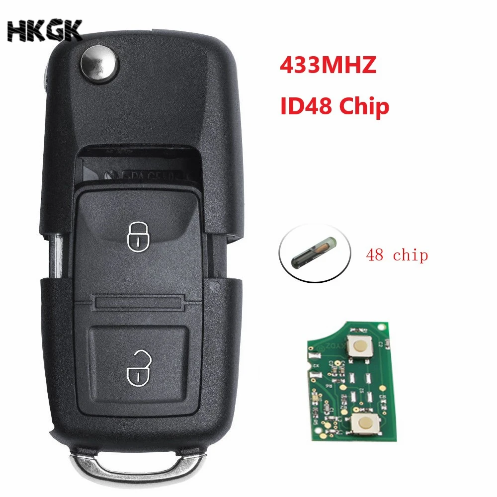 2 кнопочный дистанционный ключ 433 МГц ID48 чип для Volkswagen Beetle Bora Golf Passat транспортер