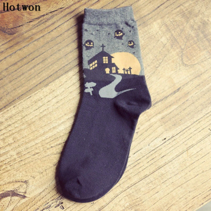 Новые модные художественные хлопковые носки Хэллоуин рисунок персонажа для