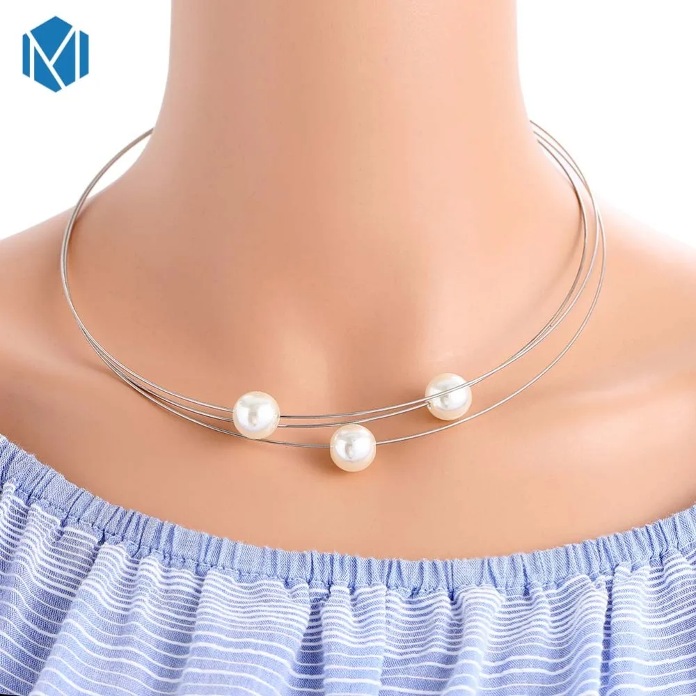 Изящные элегантные Металлические ожерелья Torques с искусственным жемчугом Harajuku