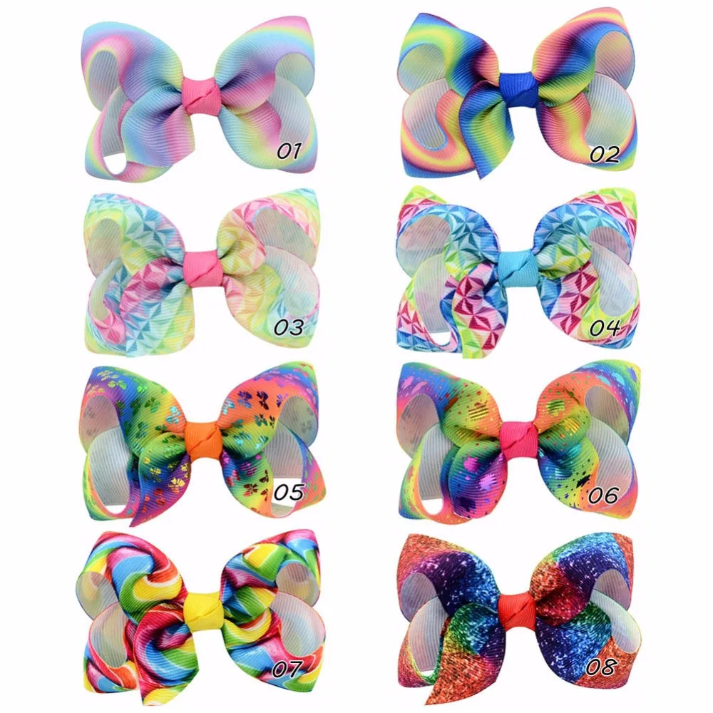 

3 Inch 8pcs/lot Gradient Rainbow Bow Unicorn Print Ribbon Hair Clips Boutique Bows For Kids Headwear Hair Accessories 845