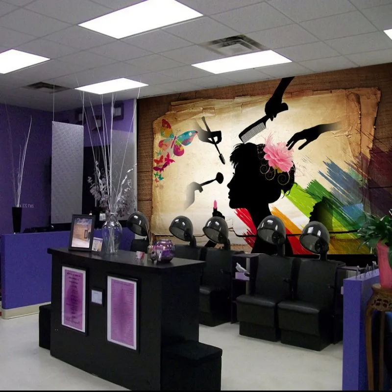 Пользовательские фото обои ретро силуэт красочный салон красоты декоративный