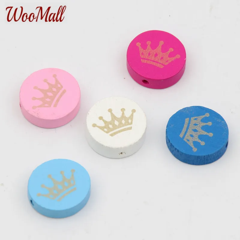 30 шт. деревянные бусины 20 мм разноцветные Круглые в форме короны для