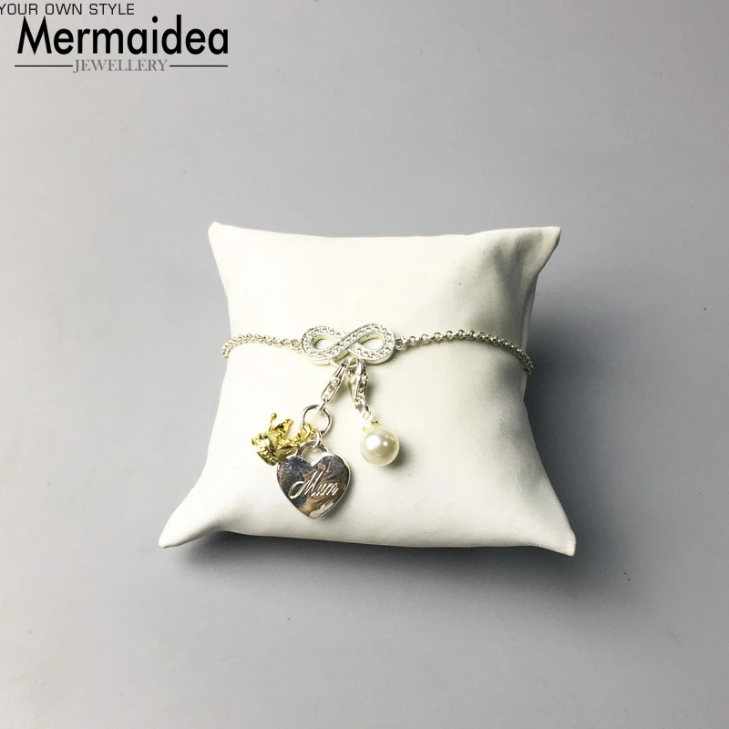 Браслеты с подвесками Mum with Pearl цепочка из звеньев Посеребренная модная Клубная