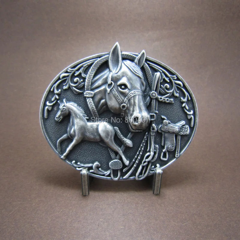 

Silver Plated Western Horse Horseshoe Oval Belt Buckle Gurtelschnalle Boucle de ceinture