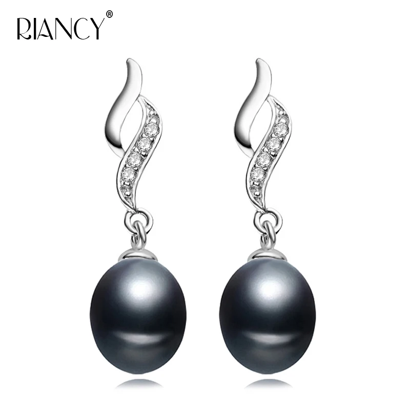 

Fashion Genuine Natural freshwater black rice Pearl stud earrings for women 925 sterling silver pearl earrings wedding gift