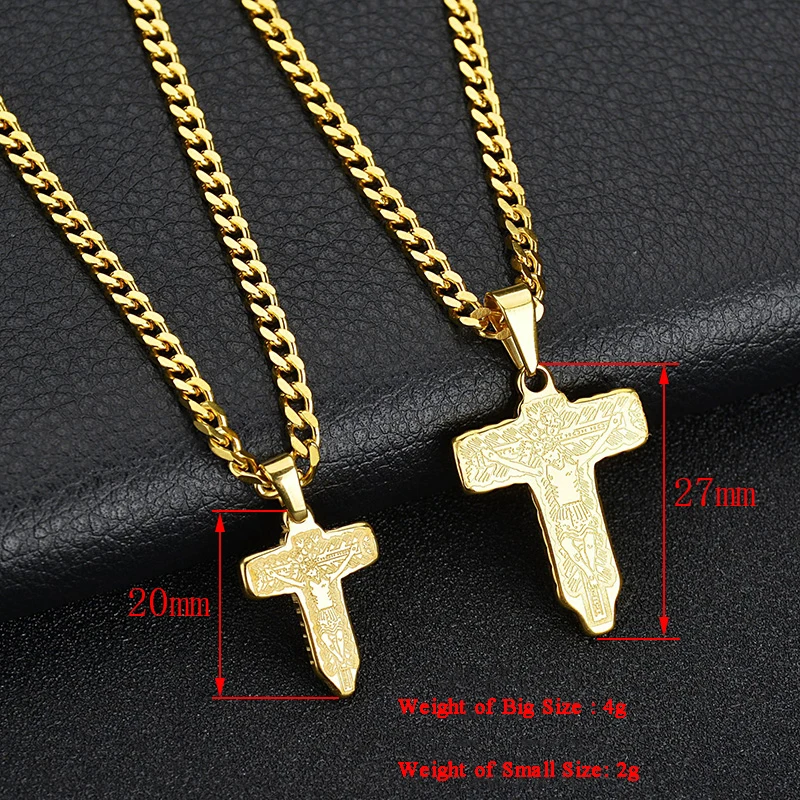 Ожерелье мужское из нержавеющей стали с крестом цепь золотого цвета Иисусом