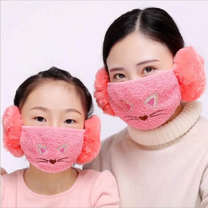 Симпатичная защитная маска для рта с кошачьими ушками хлопковая
