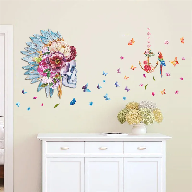 И DIY Моды Череп цветок голова перо Бабочка Parrot Птицы домашнего декора гостиной
