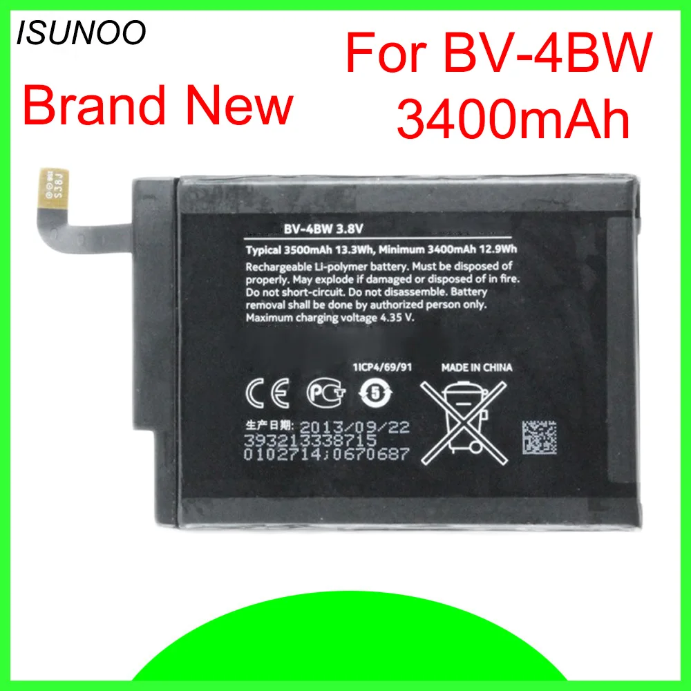 

Замена аккумулятора ISUNOO BV-4BW BV4BW для Nokia Lumia 1520, аккумуляторы 3400 мАч