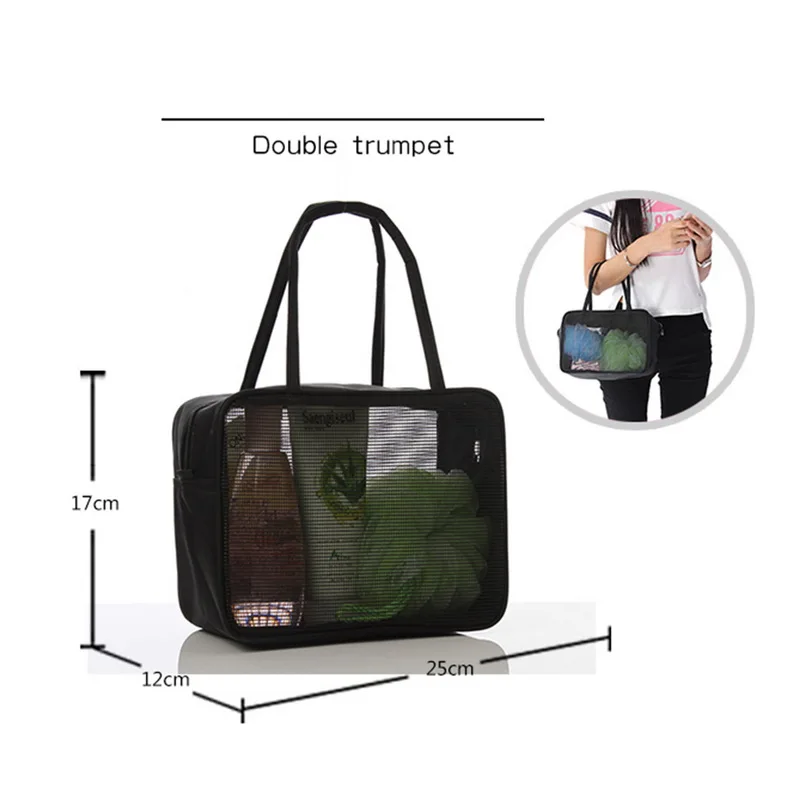 Urijk Black Romantic Mesh Net Waterproof Travel Bags Multifunctional Wash Bag Portable Shower Basket Shopping Storage Makeup | Дом и сад