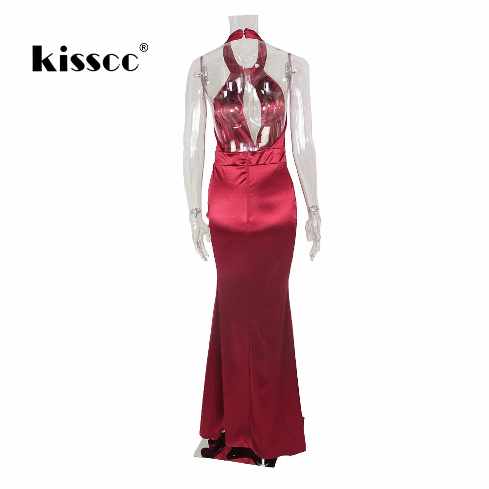 Сексуальное Красное сатиновое платье с лямкой на шее длинное вырезом спине без
