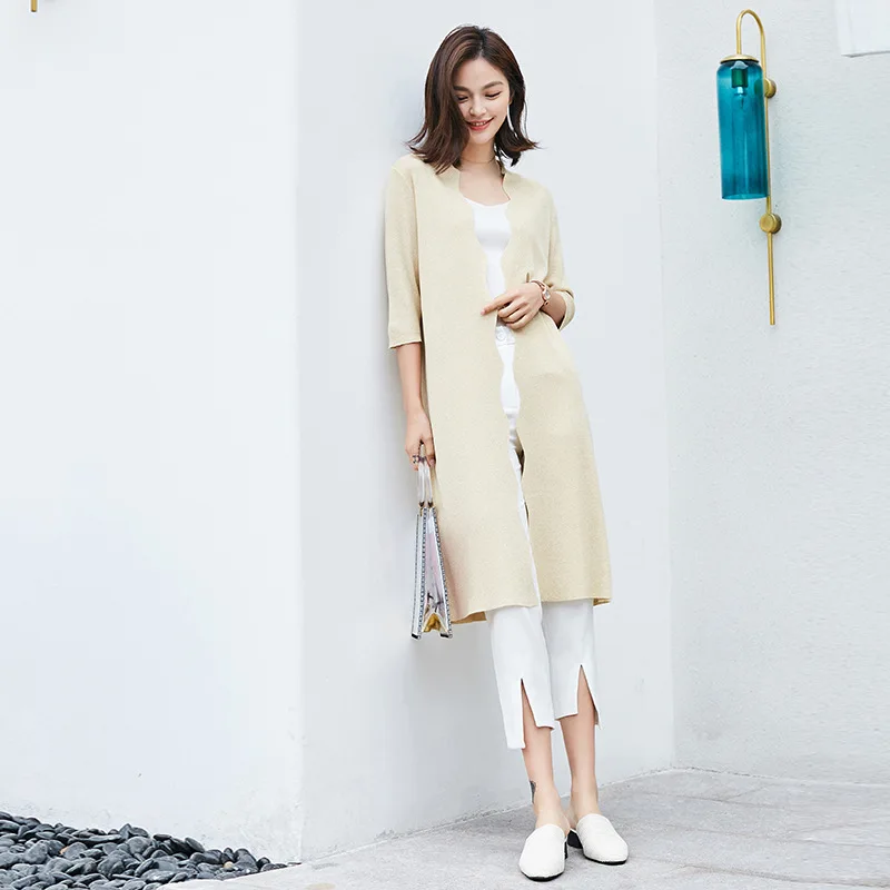 Suvance Summer Office Lady Irregular Collar Fashion Knitted Sunscreen Women Long Cardigan |