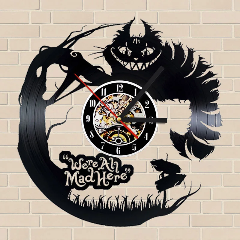1" виниловые настенные часы Alice in Wonderland мы все сумасшедшие стильные часы для гостиной бесшумные винтажные CD Подвесные часы