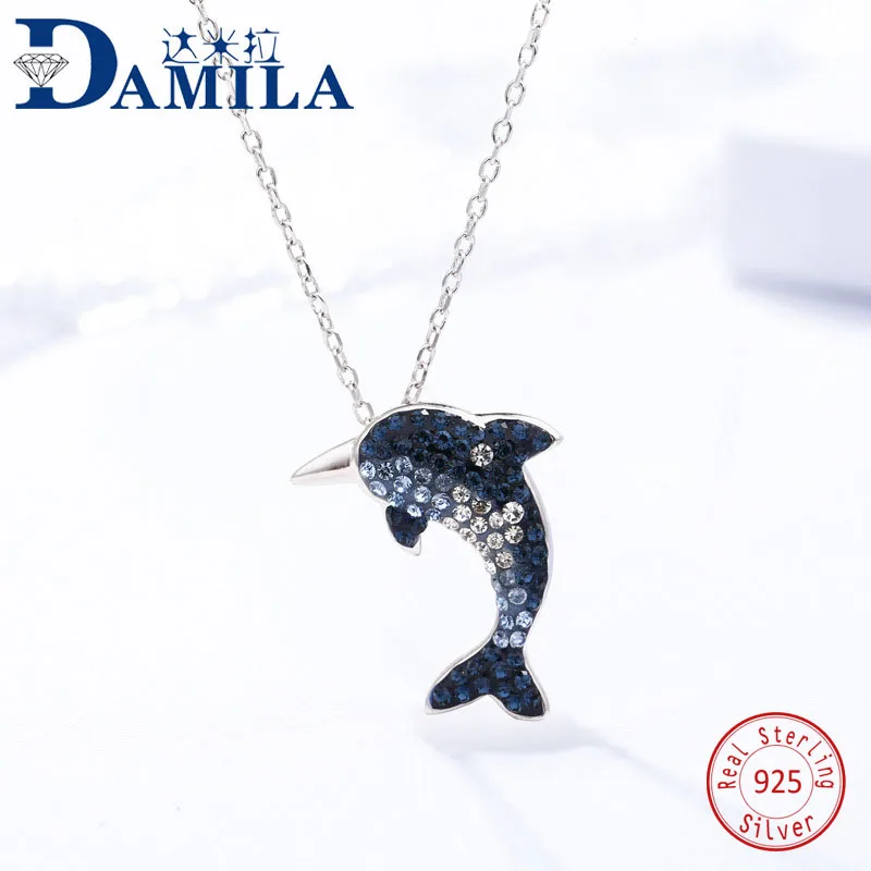 

Fashion dolphin crystal 925 Sterling Silver pendant necklace For Women cubic zirconia Pendants with S925 silver necklace jewelry
