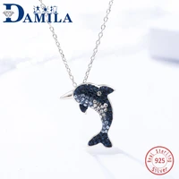 fashion dolphin crystal 925 sterling silver pendant necklace for women cubic zirconia pendants with s925 silver necklace jewelry
