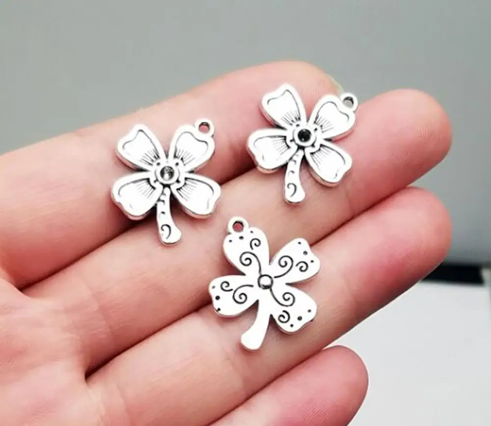 

Подвески в виде клевера на удачу с покрытием античное серебро, 20 шт./лот, 22x19 мм, подвески ко Дню Святого Патрика, товары для рукоделия, аксесс...