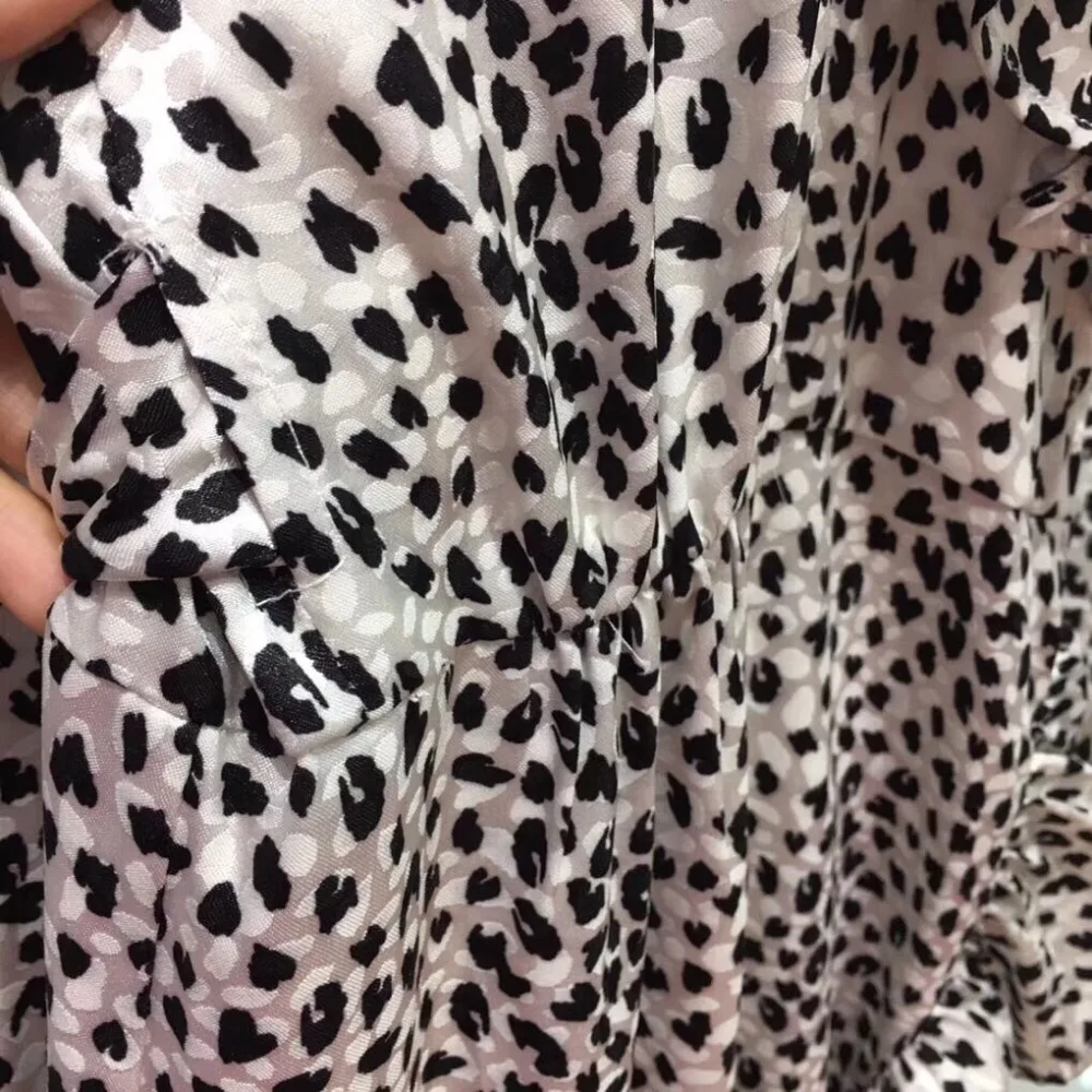 autumn and winter new lantern sleeves V-neck Animal print tie printed lace ruffles women's dress