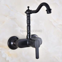 oil rubbed black bronze wall mounted swivel spout bathroom sink faucet double handle mixer tap lnf845
