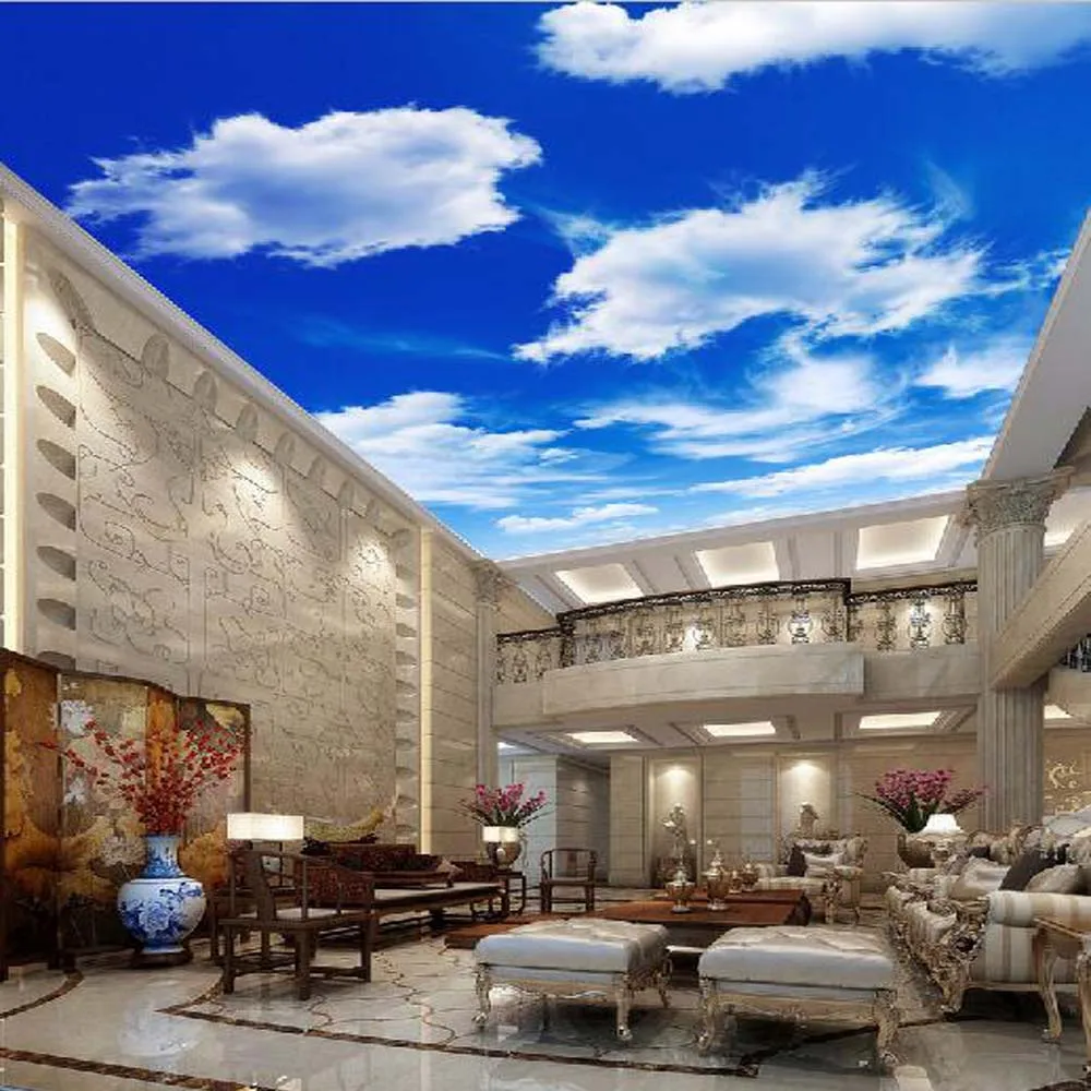 Синее небо облака потолок настенная бумага фрески 3D фото настенные бумажные