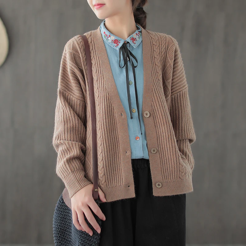 LPP-Simple twist weaving Vintage wool sweater Cardigan mori girl autumn winter |