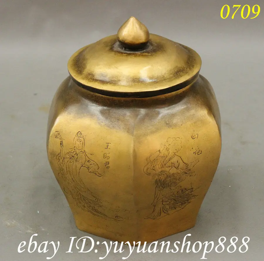 7&quot Marked China Palace Bronze 4 Great Beauties Belle Statue General Tank Jar Pot Garden Decoration Brass 25% off - купить по